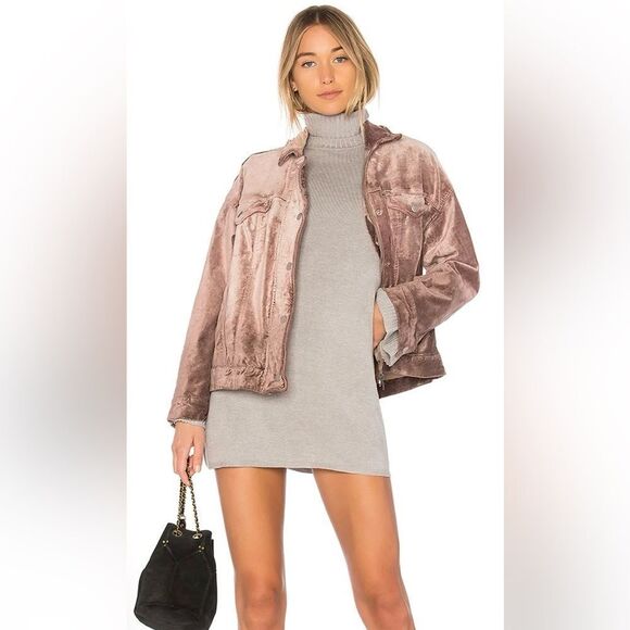 Free People Velvet Trucker Zip Up Snap Button Jacket Mauve XS/S - Picture 16 of 16